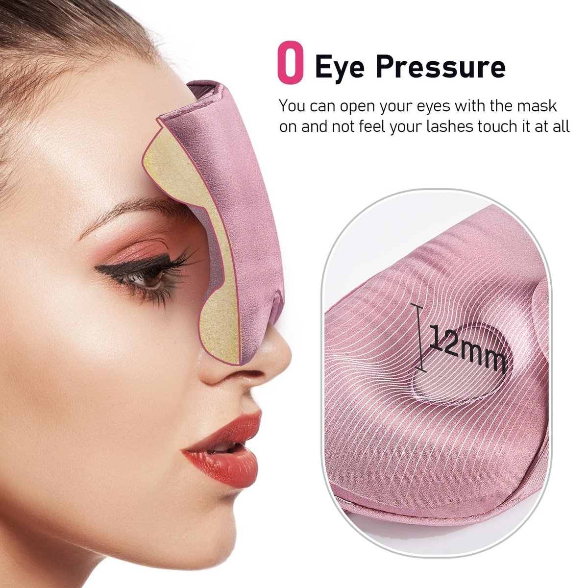 LitBear 100% 22 Momme Maulbeerseide Schlafmaske - 3D Konturierte Augenmaske für Männer und Frauen, weiche atmungsaktive Schlafmaske mit verstellbarem Band, perfekte Lichtblockade für erholsamen Schlaf (Bean Pink)