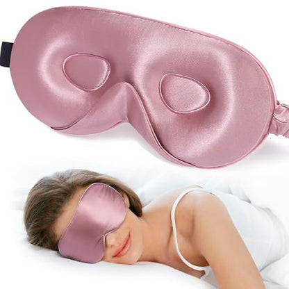 LitBear 100% 22 Momme Maulbeerseide Schlafmaske - 3D Konturierte Augenmaske für Männer und Frauen, weiche atmungsaktive Schlafmaske mit verstellbarem Band, perfekte Lichtblockade für erholsamen Schlaf (Bean Pink)
