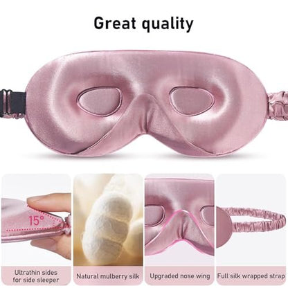 LitBear 100% 22 Momme Maulbeerseide Schlafmaske - 3D Konturierte Augenmaske für Männer und Frauen, weiche atmungsaktive Schlafmaske mit verstellbarem Band, perfekte Lichtblockade für erholsamen Schlaf (Bean Pink)