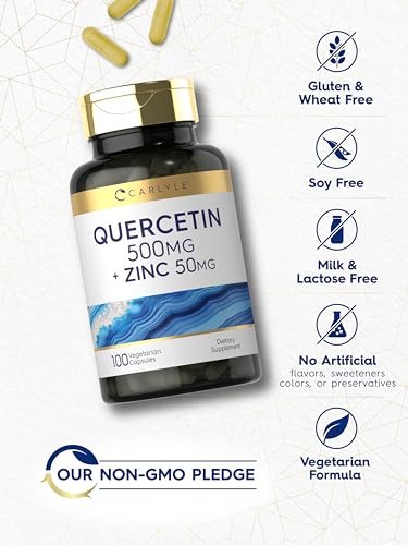 Carlyle Quercetin 500 mg Kapseln mit Zink 50 mg | 100 Stück | Nicht-GVO & Glutenfrei | Nahrungsergänzungsmittel