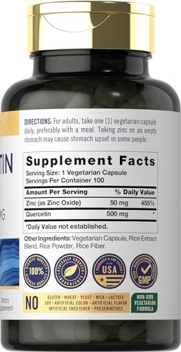 Carlyle Quercetin 500 mg Kapseln mit Zink 50 mg | 100 Stück | Nicht-GVO & Glutenfrei | Nahrungsergänzungsmittel