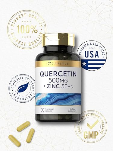 Carlyle Quercetin 500 mg Kapseln mit Zink 50 mg | 100 Stück | Nicht-GVO & Glutenfrei | Nahrungsergänzungsmittel