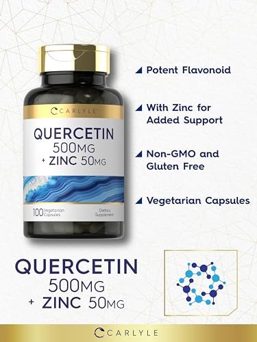 Carlyle Quercetin 500 mg Kapseln mit Zink 50 mg | 100 Stück | Nicht-GVO & Glutenfrei | Nahrungsergänzungsmittel