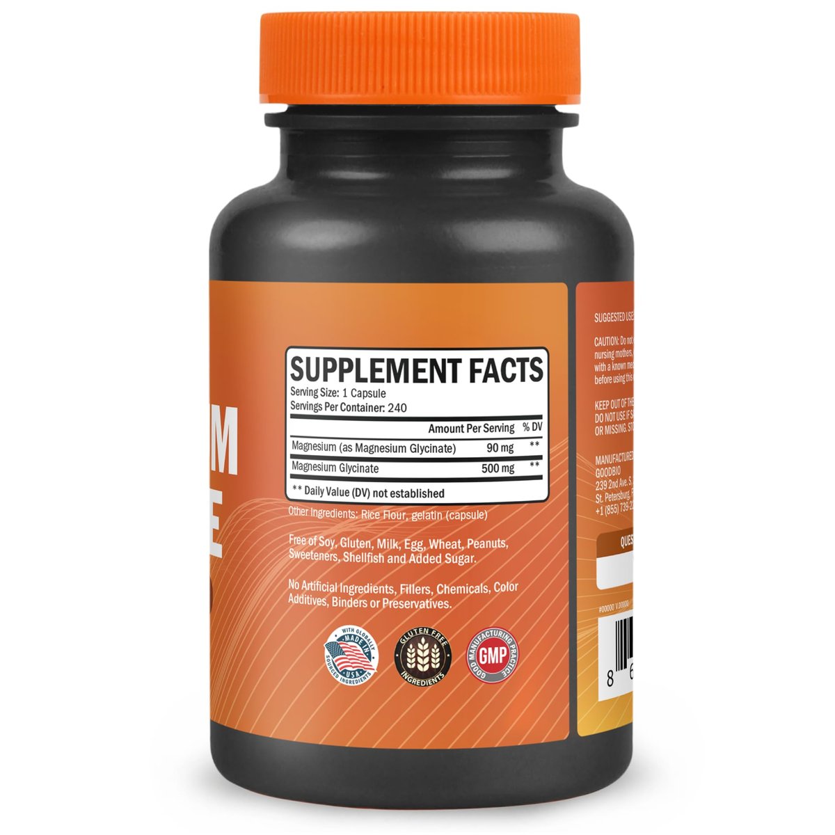 GOODBIO Magnesium Glycinat 500mg – Hochdosiertes Magnesiumpräparat mit hoher Absorption für Stressabbau, Schlaf, Herz- und Knochengesundheit, Nervenunterstützung – Non-GMO, Glutenfrei, Magenfreundlich, 240 Kapseln