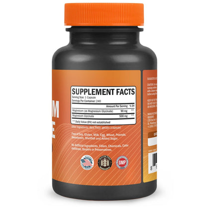 GOODBIO Magnesium Glycinat 500mg – Hochdosiertes Magnesiumpräparat mit hoher Absorption für Stressabbau, Schlaf, Herz- und Knochengesundheit, Nervenunterstützung – Non-GMO, Glutenfrei, Magenfreundlich, 240 Kapseln