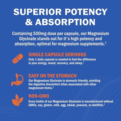 GOODBIO Magnesium Glycinat 500mg – Hochdosiertes Magnesiumpräparat mit hoher Absorption für Stressabbau, Schlaf, Herz- und Knochengesundheit, Nervenunterstützung – Non-GMO, Glutenfrei, Magenfreundlich, 240 Kapseln