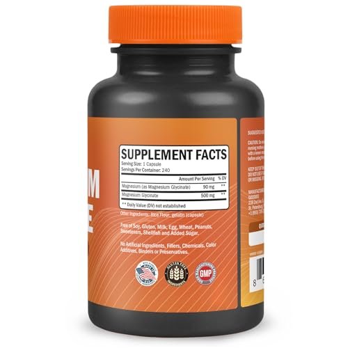 GOODBIO Magnesium Glycinat 500mg – Hochdosiertes Magnesiumpräparat mit hoher Absorption für Stressabbau, Schlaf, Herz- und Knochengesundheit, Nervenunterstützung – Non-GMO, Glutenfrei, Magenfreundlich, 240 Kapseln