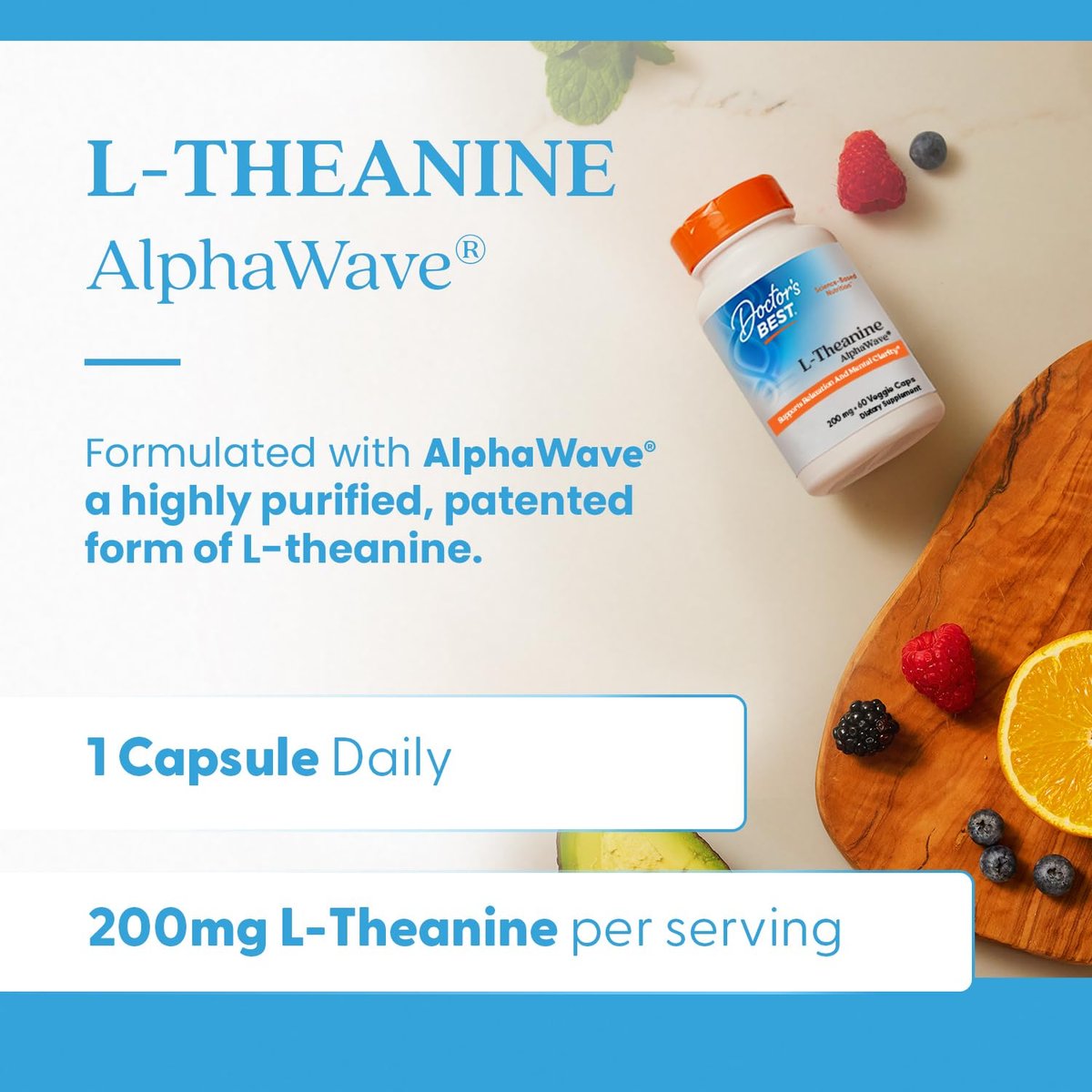 Doctor's Best L-Theanin Kapseln 200 mg für Männer & Frauen – L-Theanin AlphaWave Nahrungsergänzungsmittel für Ruhe & Fokus, hilft Stress zu reduzieren, vegan, glutenfrei, sojafrei, nicht gentechnisch verändert – 60 vegane Kapseln