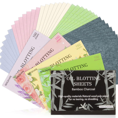 5er-Pack Öl-Kontrolltücher für das Gesicht - MAQIHAN 5 Düfte, 750 Blatt Ölabsorbierende Tücher, Blotting Paper für fettige Haut, Premium Bambuskohle-Papier für Frauen
