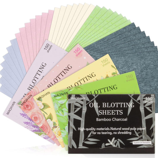 5er-Pack Öl-Kontrolltücher für das Gesicht - MAQIHAN 5 Düfte, 750 Blatt Ölabsorbierende Tücher, Blotting Paper für fettige Haut, Premium Bambuskohle-Papier für Frauen