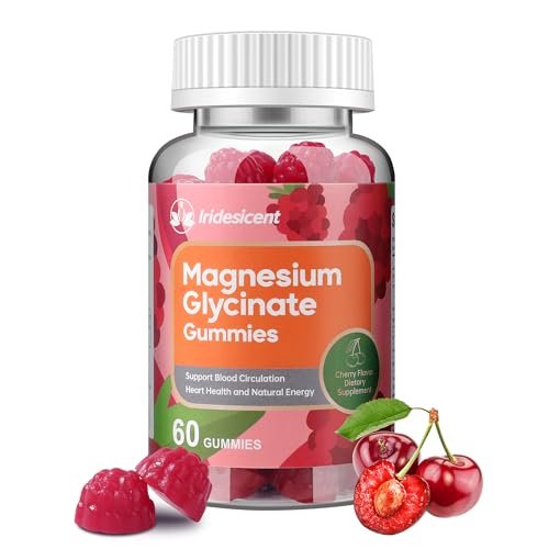 IRIDESICENT Magnesium Glycinat Gummibärchen, Zuckerfrei mit Ashwagandha, Zink, Vegan - 60 Kirsch-Gummis