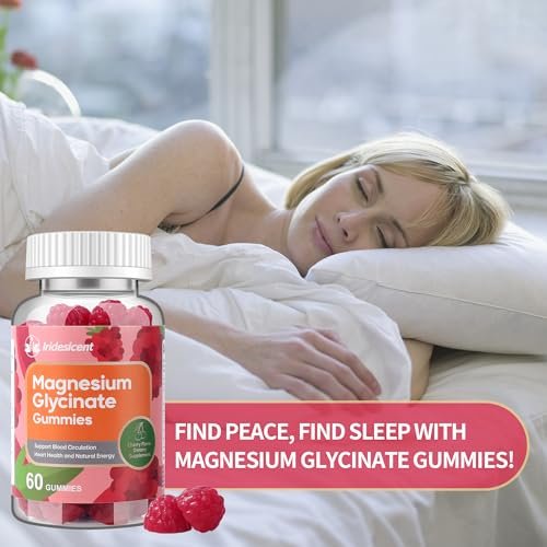 IRIDESICENT Magnesium Glycinat Gummibärchen, Zuckerfrei mit Ashwagandha, Zink, Vegan - 60 Kirsch-Gummis