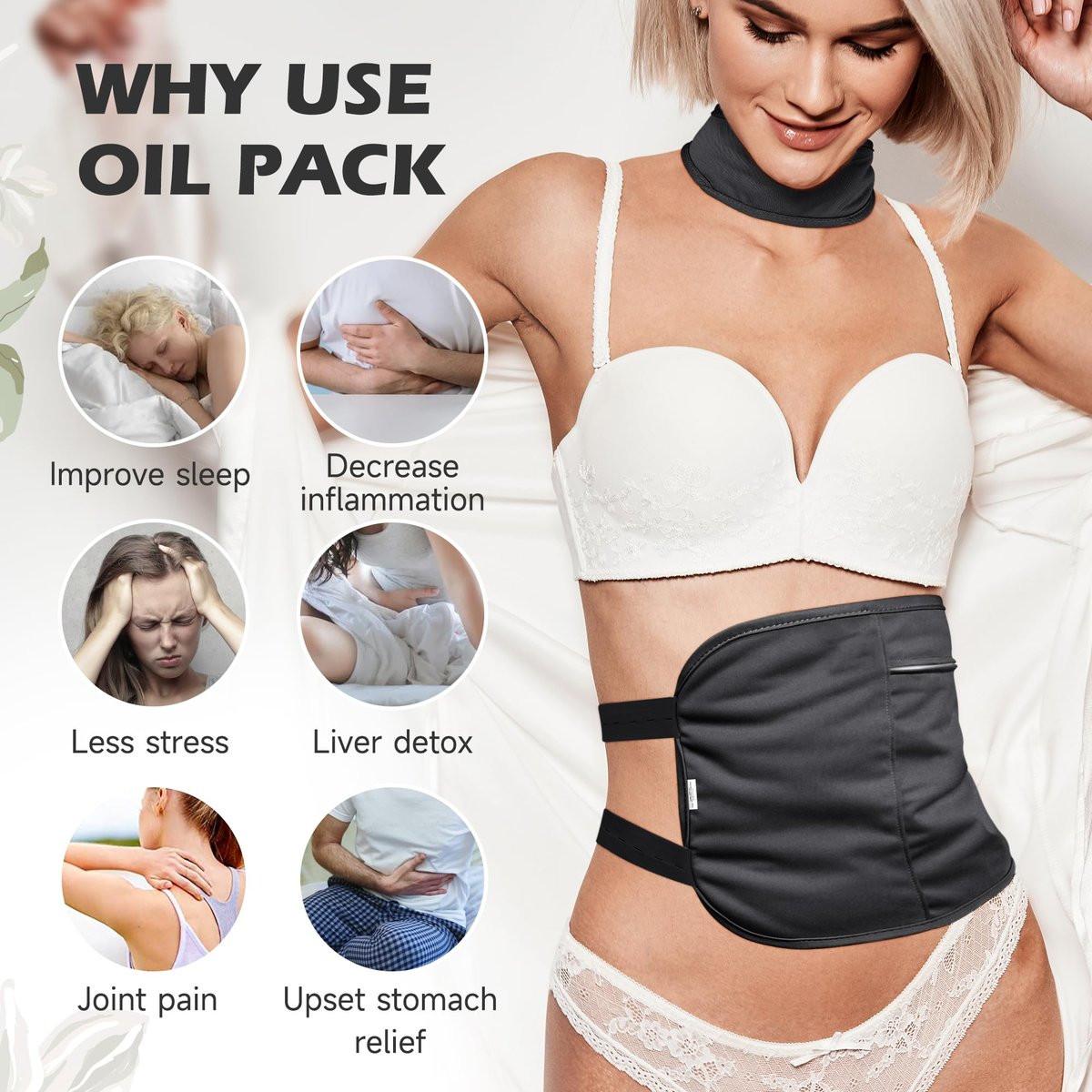 2er-Pack Rizinusöl-Pack-Wrap aus Bio-Baumwolle für Leberreinigung, wiederverwendbare Rizinusöl-Kompresse, hoch saugfähig, öldicht, schwarz (Öl nicht enthalten)