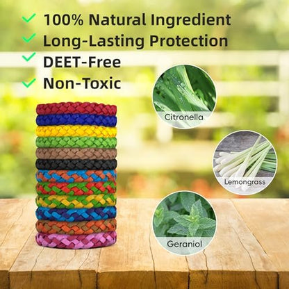 BuggyBands 24er Pack Mückenarmbänder für Erwachsene & Kinder – DEET-frei, einzeln verpackt, verstellbare PU-Leder-Armbänder gegen Insekten