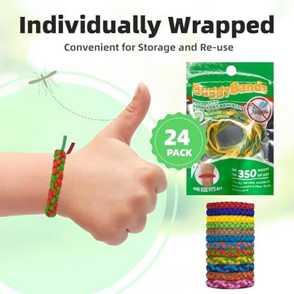 BuggyBands 24er Pack Mückenarmbänder für Erwachsene & Kinder – DEET-frei, einzeln verpackt, verstellbare PU-Leder-Armbänder gegen Insekten