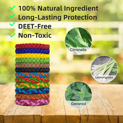 BuggyBands 24er Pack Mückenarmbänder für Erwachsene & Kinder – DEET-frei, einzeln verpackt, verstellbare PU-Leder-Armbänder gegen Insekten
