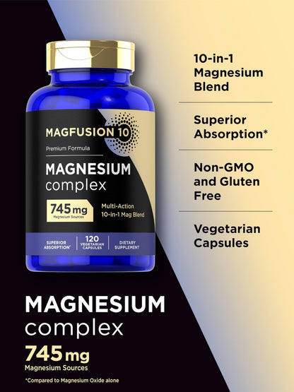 Magfusion-10 Magnesium Komplex 745mg | 120 Kapseln | 10-in-1 Mischung | Vegetarisch, Nicht-GVO, Glutenfrei