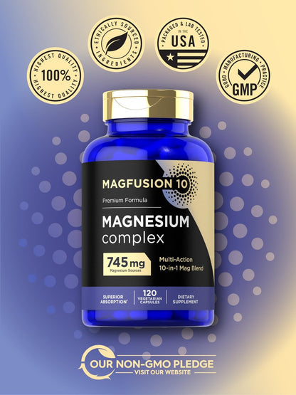 Magfusion-10 Magnesium Komplex 745mg | 120 Kapseln | 10-in-1 Mischung | Vegetarisch, Nicht-GVO, Glutenfrei