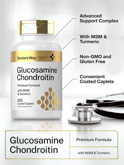 Doctor's Way Glucosamin Chondroitin MSM Kurkuma Komplex | 200 Kapseln | Nahrungsergänzungsmittel für Erwachsene | Non-GMO, Glutenfrei