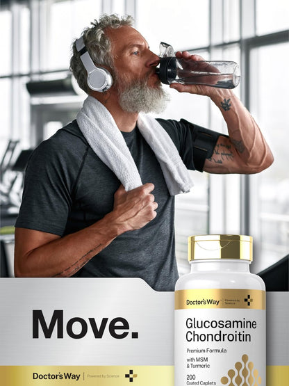 Doctor's Way Glucosamin Chondroitin MSM Kurkuma Komplex | 200 Kapseln | Nahrungsergänzungsmittel für Erwachsene | Non-GMO, Glutenfrei