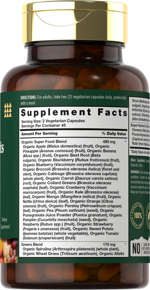 Tahoe Nutritionals Super Fruits und Gemüse Kapseln | 90 Kapseln | Vegetarisch, Nicht-GVO und Glutenfrei