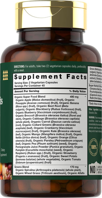 Tahoe Nutritionals Super Fruits und Gemüse Kapseln | 90 Kapseln | Vegetarisch, Nicht-GVO und Glutenfrei