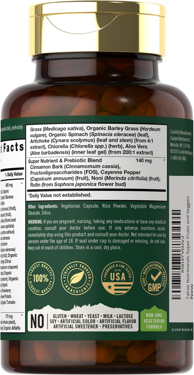 Tahoe Nutritionals Super Fruits und Gemüse Kapseln | 90 Kapseln | Vegetarisch, Nicht-GVO und Glutenfrei