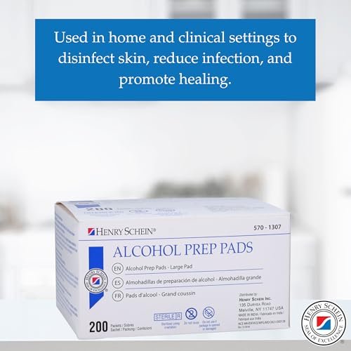 Henry Schein Große Alkohol-Vorbereitungspads (2 Boxen, 400 Stück) – 70% Isopropylalkohol-Tücher, einzeln verpackt – 2-lagig, strukturiert – Hautvorbereitung – sterile Pads