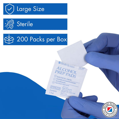 Henry Schein Große Alkohol-Vorbereitungspads (2 Boxen, 400 Stück) – 70% Isopropylalkohol-Tücher, einzeln verpackt – 2-lagig, strukturiert – Hautvorbereitung – sterile Pads
