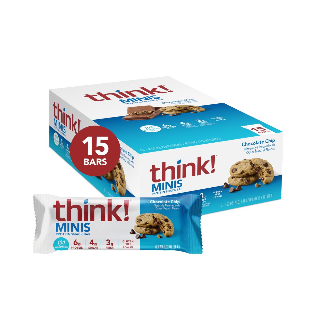 think! Minis, Schokoladenstückchen, 15er-Pack, Proteinriegel
