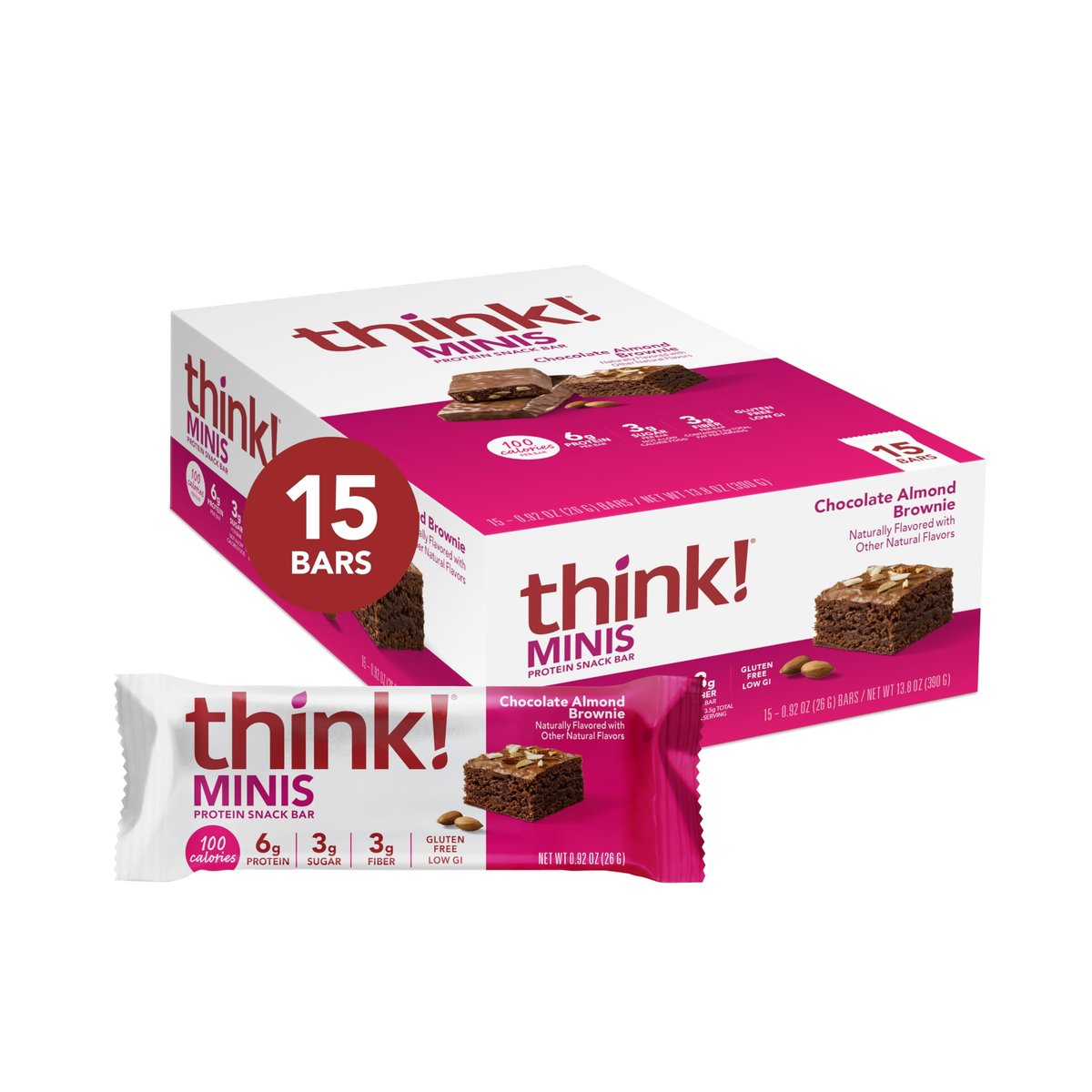 think! Minis, Chocolate Almond Brownie, 15 Riegel – Protein-Snack