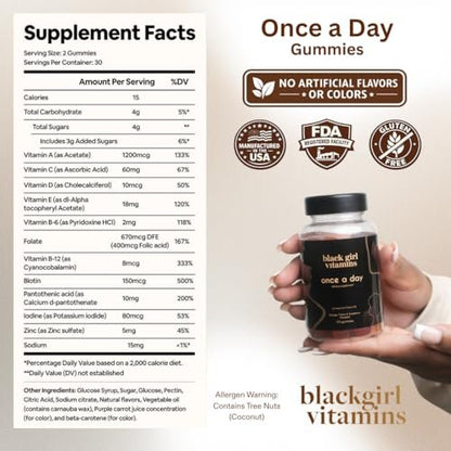 Black Girl Vitamins Einmal täglich – Vegane Multi-Vitamin-Gummis für Frauen mit Vitamin A, B, C, E und Zink – Immununterstützung – 60 Stück (30-Tage-Vorrat, Erdbeergeschmack)