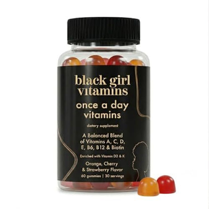 Black Girl Vitamins Einmal täglich – Vegane Multi-Vitamin-Gummis für Frauen mit Vitamin A, B, C, E und Zink – Immununterstützung – 60 Stück (30-Tage-Vorrat, Erdbeergeschmack)