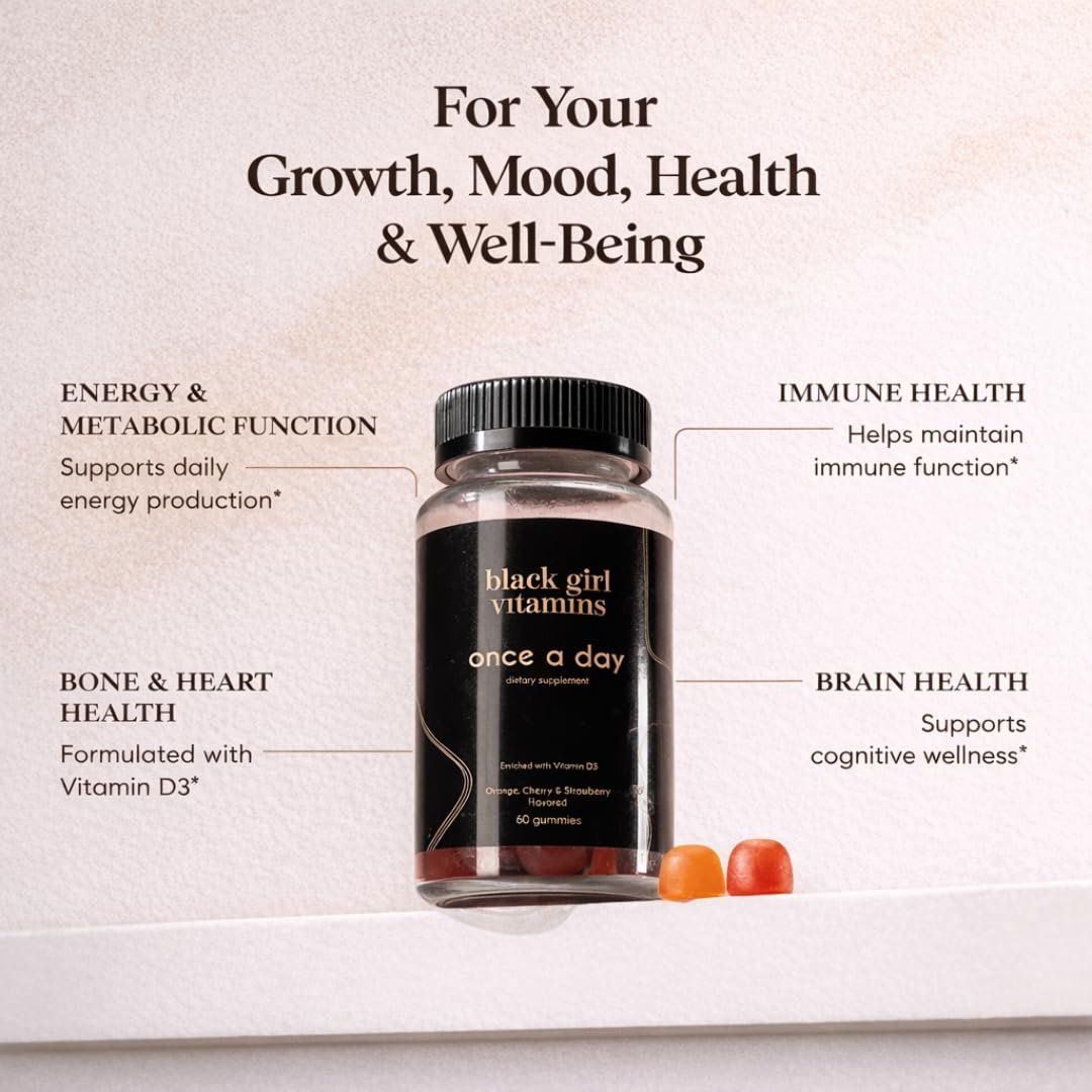 Black Girl Vitamins Einmal täglich – Vegane Multi-Vitamin-Gummis für Frauen mit Vitamin A, B, C, E und Zink – Immununterstützung – 60 Stück (30-Tage-Vorrat, Erdbeergeschmack)