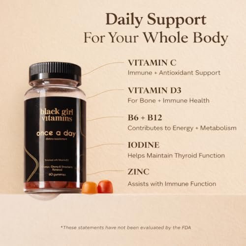 Black Girl Vitamins Einmal täglich – Vegane Multi-Vitamin-Gummis für Frauen mit Vitamin A, B, C, E und Zink – Immununterstützung – 60 Stück (30-Tage-Vorrat, Erdbeergeschmack)