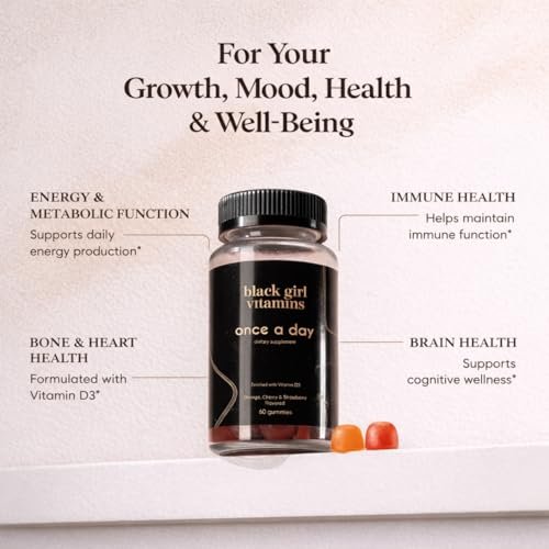 Black Girl Vitamins Einmal täglich – Vegane Multi-Vitamin-Gummis für Frauen mit Vitamin A, B, C, E und Zink – Immununterstützung – 60 Stück (30-Tage-Vorrat, Erdbeergeschmack)