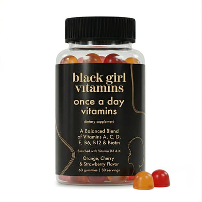 Black Girl Vitamins Einmal täglich – Vegane Multi-Vitamin-Gummis für Frauen mit Vitamin A, B, C, E und Zink – Immununterstützung – 60 Stück (30-Tage-Vorrat, Erdbeergeschmack)