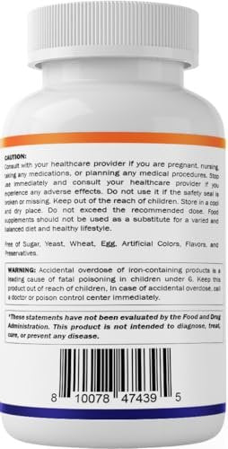 Vitamatic Eisen 325 mg mit Vitamin C 100 mg (65 mg elementares Eisen) – Hochdosiertes Eisenpräparat – Ohne künstliche Farben – 250 überzogene Tabletten, hergestellt in den USA