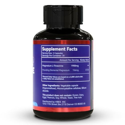 Magnesium L-Threonin Kapseln, Hochdosiert 1900 mg, 90 vegane Kapseln, Glutenfrei, Hohe Bioverfügbarkeit