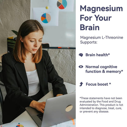 Magnesium L-Threonin Kapseln, Hochdosiert 1900 mg, 90 vegane Kapseln, Glutenfrei, Hohe Bioverfügbarkeit