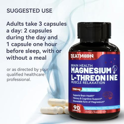 Magnesium L-Threonin Kapseln, Hochdosiert 1900 mg, 90 vegane Kapseln, Glutenfrei, Hohe Bioverfügbarkeit