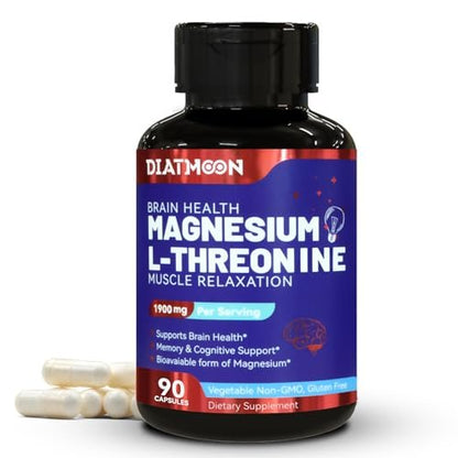 Magnesium L-Threonin Kapseln, Hochdosiert 1900 mg, 90 vegane Kapseln, Glutenfrei, Hohe Bioverfügbarkeit