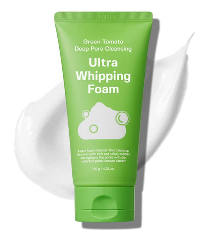 SUNGBOON EDITOR Green Tomato Deep Pore Cleansing Whipping Foam 4,24 oz | Korean Reinigungsgesichtswasser für fettige Haut | Mitesserentferner & Porenverfeinerer | Feuchtigkeitsspendende Hautpflege