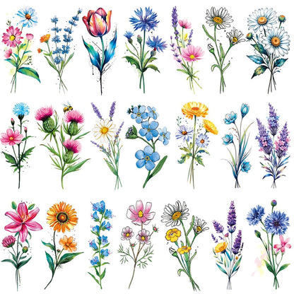 Tazimi 20 Blatt 3D Wasserfarben Blumen Temporäre Tattoos für Frauen Mädchen - Lily, Gänseblümchen, Lavendel, Löwenzahn, Rose - Kleine florale Tattoo Aufkleber, realistisch, langanhaltend