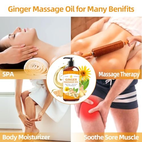 Ingweröl Massageöl für Massagetherapie, Ingweröl Lymphdrainage, Muskelkater Massageöl, Natürliches Ingwer Körperöl für Gua Sha Massage mit Arnikaöl - Wärmend, Entspannend, Beruhigend für die Muskeln