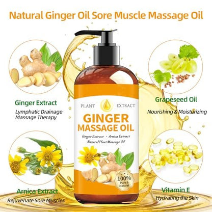 Ingweröl Massageöl für Massagetherapie, Ingweröl Lymphdrainage, Muskelkater Massageöl, Natürliches Ingwer Körperöl für Gua Sha Massage mit Arnikaöl - Wärmend, Entspannend, Beruhigend für die Muskeln