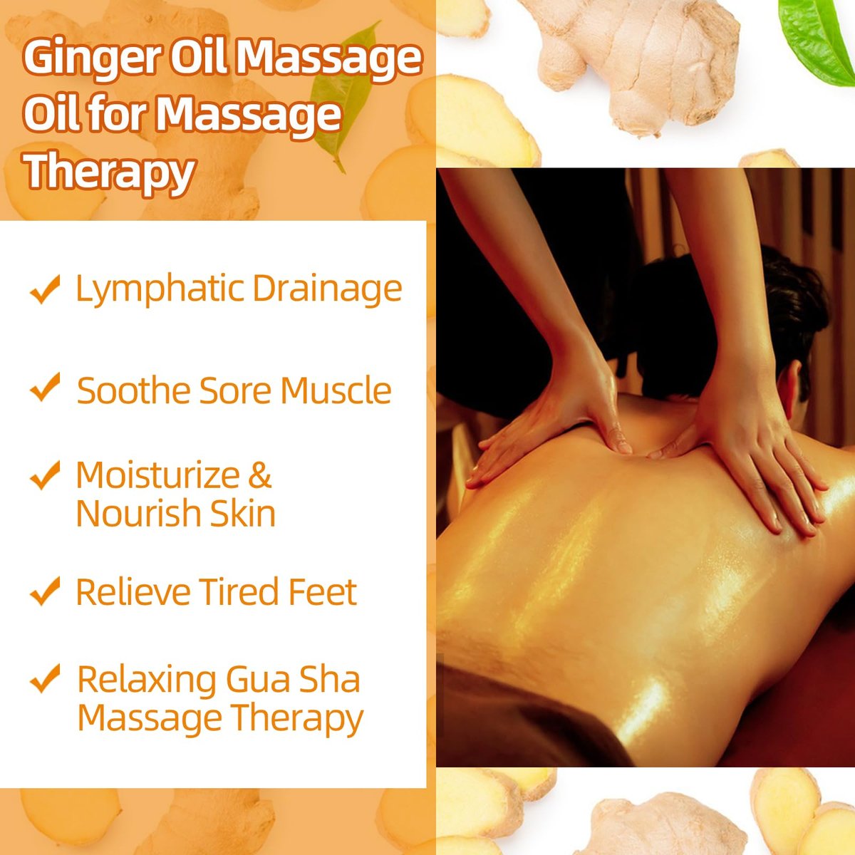 Ingweröl Massageöl für Massagetherapie, Ingweröl Lymphdrainage, Muskelkater Massageöl, Natürliches Ingwer Körperöl für Gua Sha Massage mit Arnikaöl - Wärmend, Entspannend, Beruhigend für die Muskeln