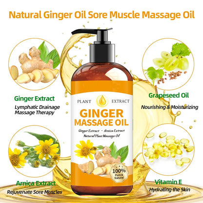Ingweröl Massageöl für Massagetherapie, Ingweröl Lymphdrainage, Muskelkater Massageöl, Natürliches Ingwer Körperöl für Gua Sha Massage mit Arnikaöl - Wärmend, Entspannend, Beruhigend für die Muskeln