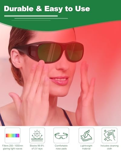 LIGHTMEUP Rotlicht-Schutzbrille – Überlegener Augenschutz für Infrarot- & LED-Licht-Sessions – Blockt schädliche Wellenlängen 200-2000nm – Leichte, komfortable Röntgenbrille