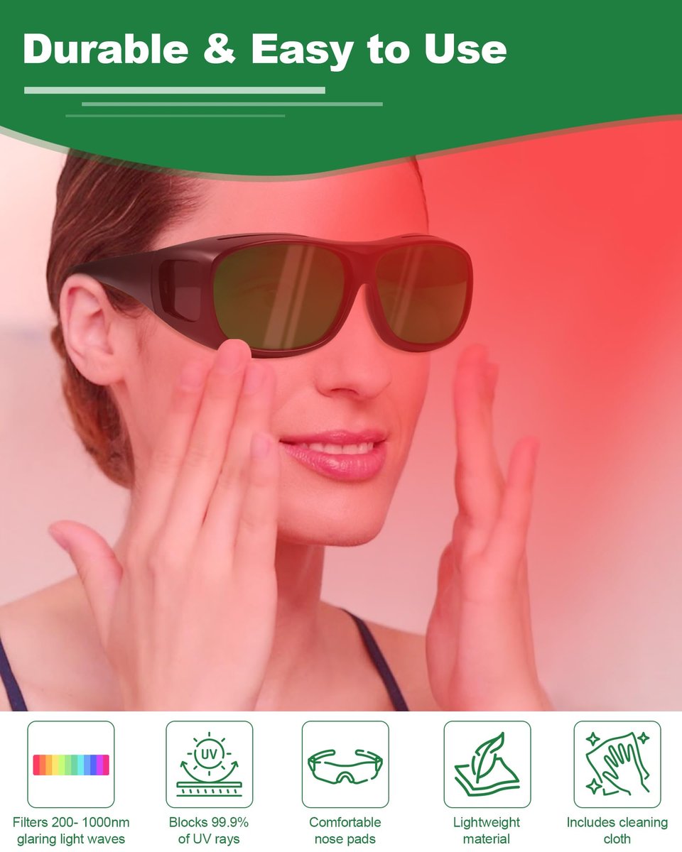LIGHTMEUP Rotlicht-Schutzbrille – Überlegener Augenschutz für Infrarot- & LED-Licht-Sessions – Blockt schädliche Wellenlängen 200-2000nm – Leichte, komfortable Röntgenbrille